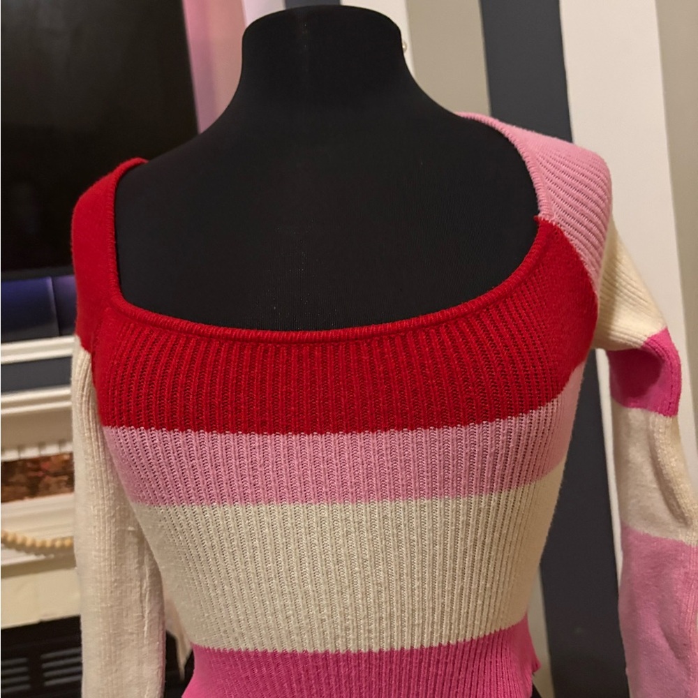 Le Lis Red, Pink, and Cream Striped Sweater